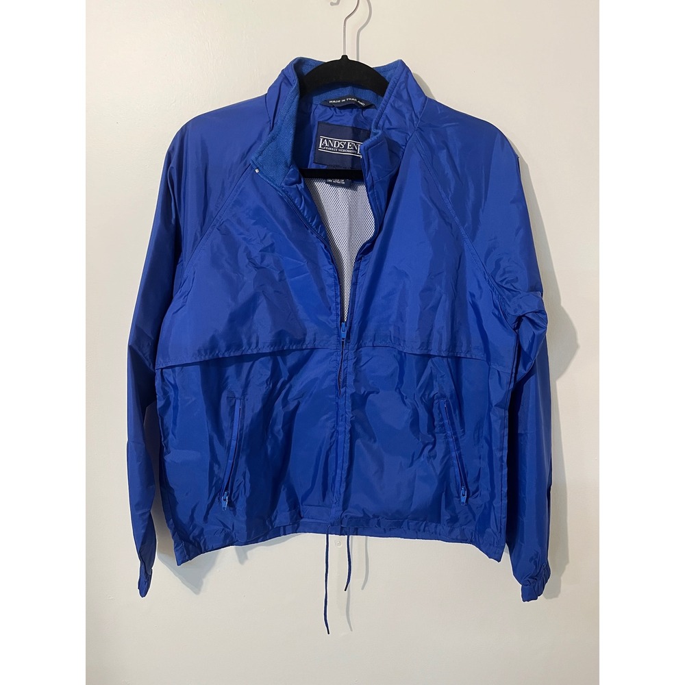 VintageLands End Vintage‎ Blue Windbreaker Jacket Womens Medium Mesh Lined Zip